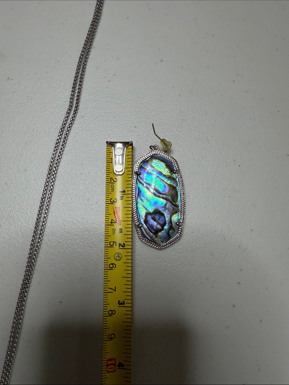 Abalone Shell Pendant Necklace and Earrings Set - Iridescent Blue-Green - Picture 3 of 3